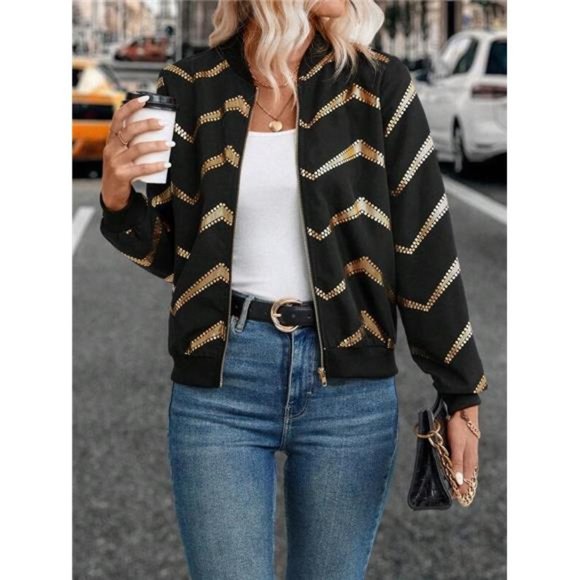 Chevron Zip Up Bomber Jacket - Picture 4 of 6